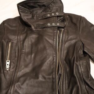 ALLSaints  Like New -Ladies Bales Leather Jacket -Black- Double Buckle Collar